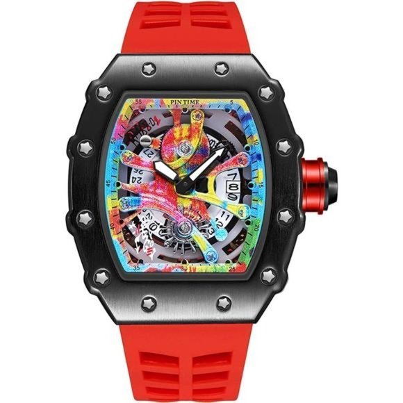 NEW Mens Red Luxury Graffiti Watch - Picture 2 of 2